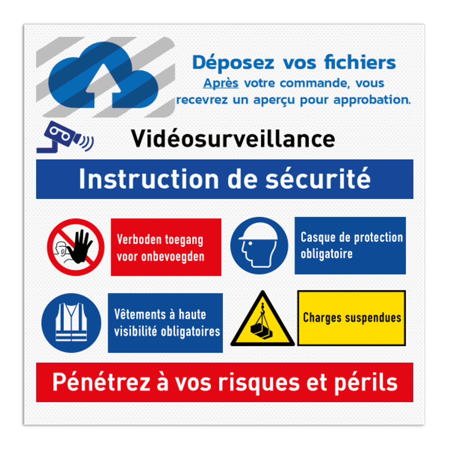 Panneau pour chantier Instruction de sécurité avec votre logo