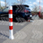 Parkeerpaal 70x70mm wit rood - neerklapbaar met bodemmontage