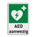 BHV Reddingsbord met symbool en tekst AED aanwezig