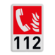 Brand bord met pictogram Telefoon voor brandalarm met nummer 112