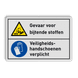 Veiligheidsbord gevaar voor bijtende stoffen en veiligheidshandschoenen verplicht