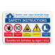 Veiligheidsbord met SAFETY INSTRUCTIONS en bedrijfslogo