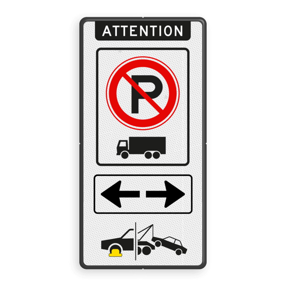 Verkeersbord verboden parkeren vrachtwagens + pijlen - reflecterend