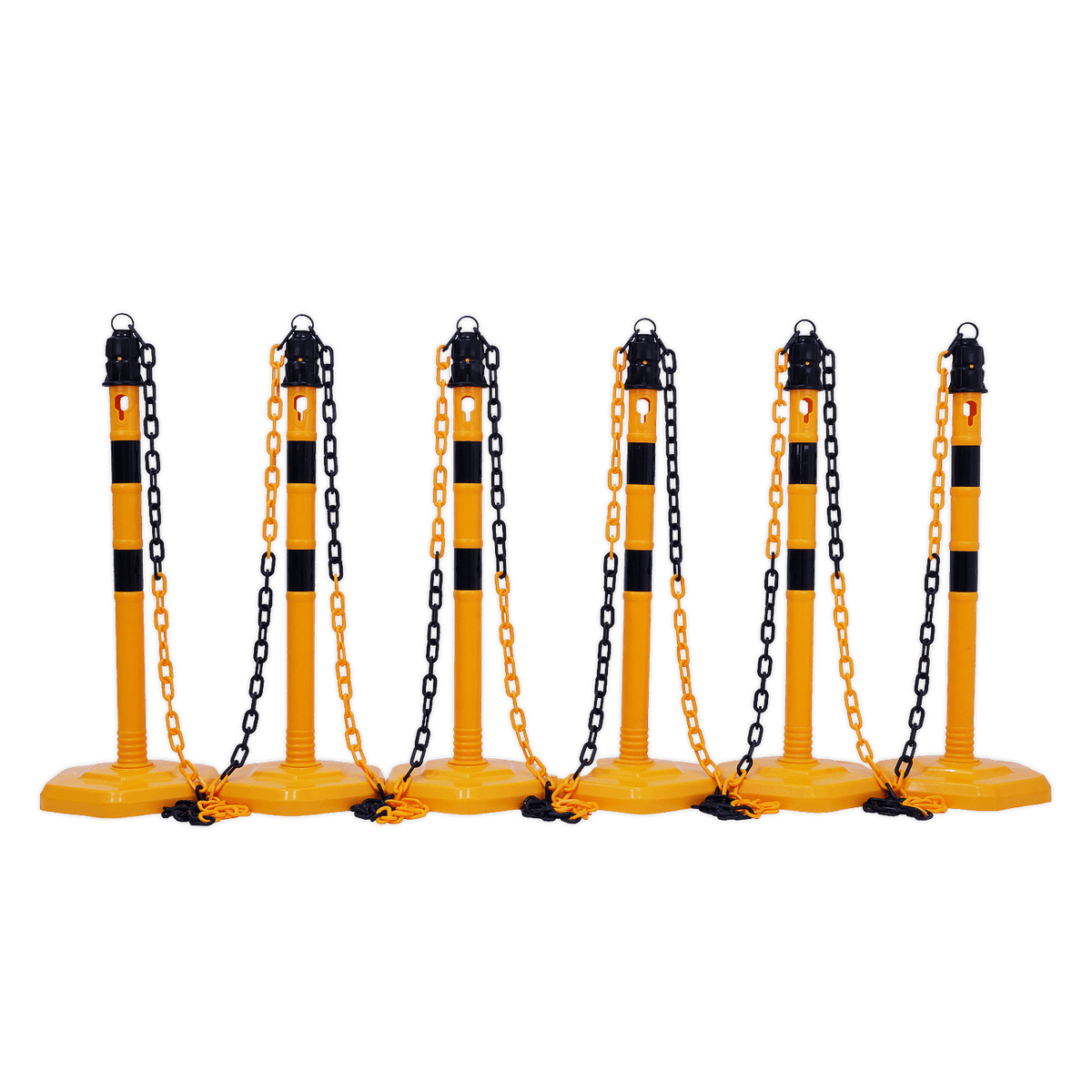 Geel-zwarte afzetpaaltjes set – 6 stuks + 15m ketting