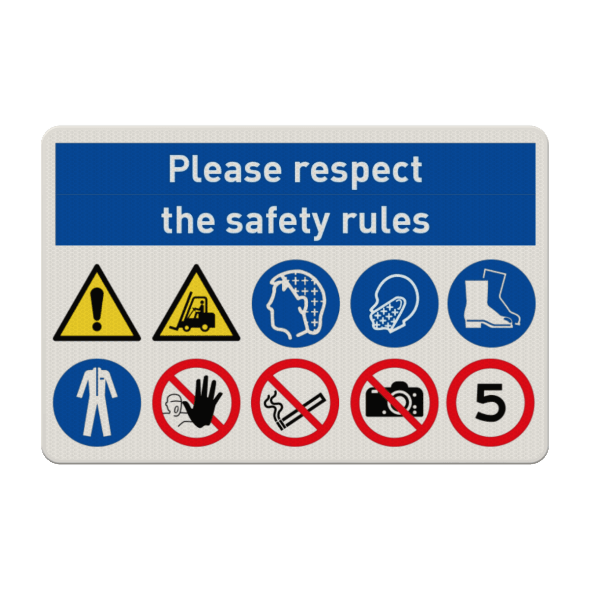 Veiligheidsbord safety rules met PBM symbolen reflecterend kopen