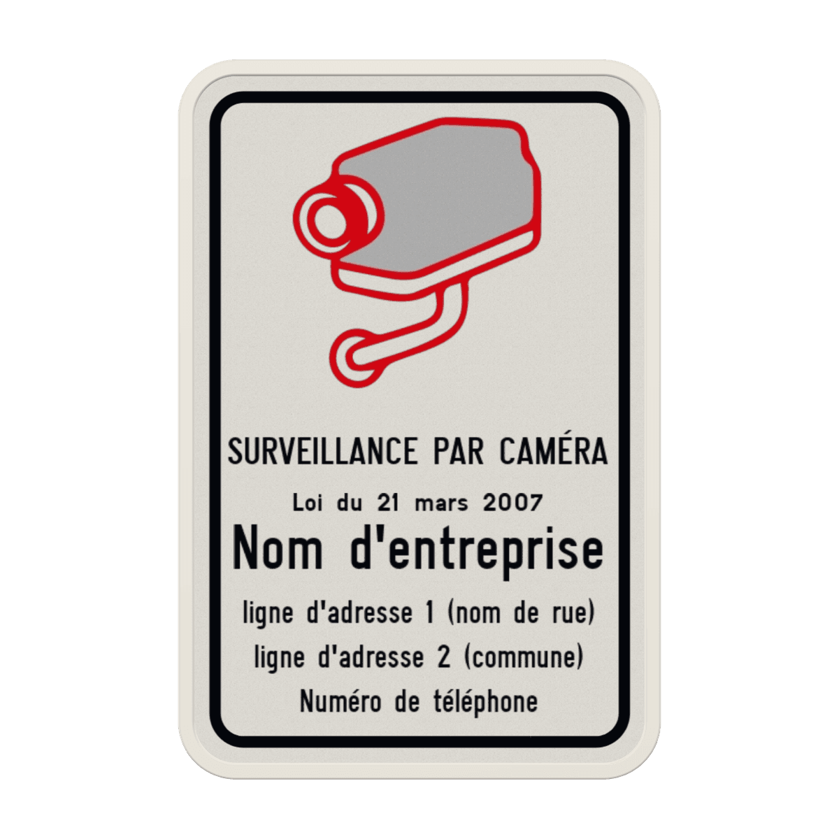 Panneau de surveillance par caméra conforme à la loi Belge