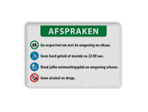 informatiebord reflecterend met eigen ontwerp afspraken regels respect geen alcohol drugs