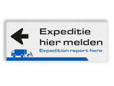 informatiebord reflecterend eigen ontwerp vrachtwagens laden lossen expeditie hier melden 