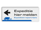 informatiebord reflecterend eigen ontwerp vrachtwagens laden lossen expeditie hier melden 