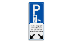 Verkeersbord parkeren elektrische voertuigen + pijlen - parkeerplaats vol?