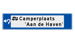 Verwijsbord object (blauw) - met 1 pictogram, 2 regel tekst en pijl