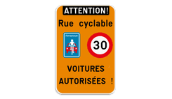 Panneau combiné - Route réservé aux vélos - Les voitures sont autorisées