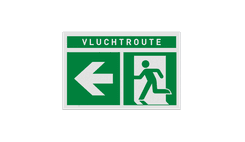 Vluchtroute BHV bord met tekst en pijl links