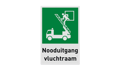 Nooduitgangbord met pictogram en tekst Nooduitgang vluchtraam