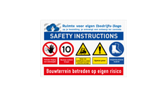 Panneau de sécurité avec SAFETY INSTRUCTIONS et logo d'entreprise