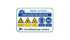 Panneau de sécurité avec logo et diverses instructions de sécurité