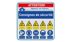 Panneau de sécurité avec instruction de sécurité et 10 pictogrammes