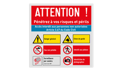 Panneau d'avertissement - Interdit aux personnes non autorisées avec 6 pictogrammes