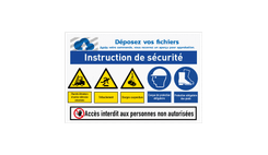 Panneau de sécurité avec logo et diverses instructions de sécurité