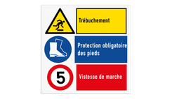 Panneau de sécurité avec 3 pictogrammes et instructions