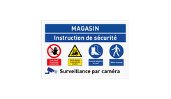 Panneau de sécurité avec pictogramme et surveillance par caméra