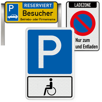 Parkplatzschild Blau P, Wunschtext Firmenname