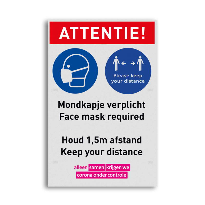 Bord Mondkapje Verplicht Face Mask Required Keep Your Distance