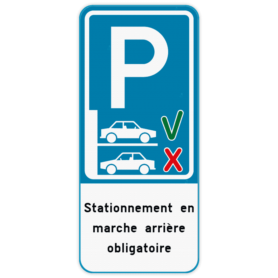 Panneau Parking "Marche Arrière" 45x45 Cm - Aluminium 2mm - Signalisation Stationnement