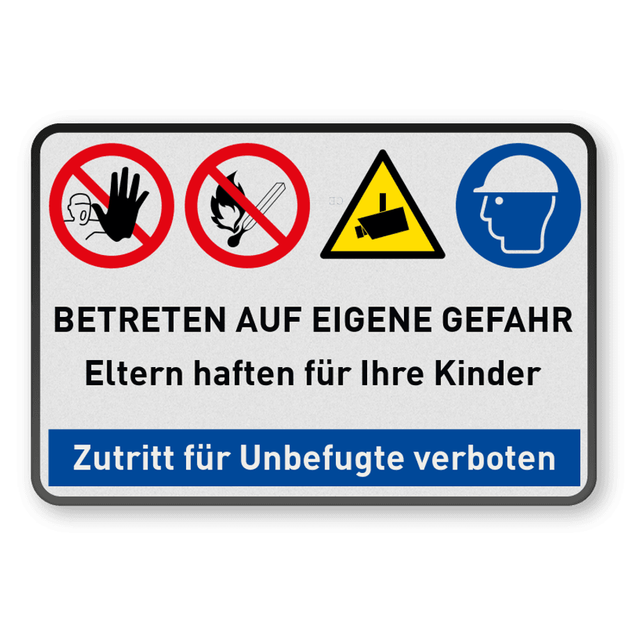 Kombinationsschild mit vier Verbots, Warn und Gebotszeichen kaufen?