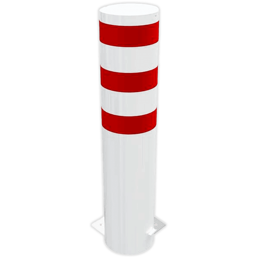 Uitneembare beschermpaal 152mm staal wit/rood met grondstuk kopen