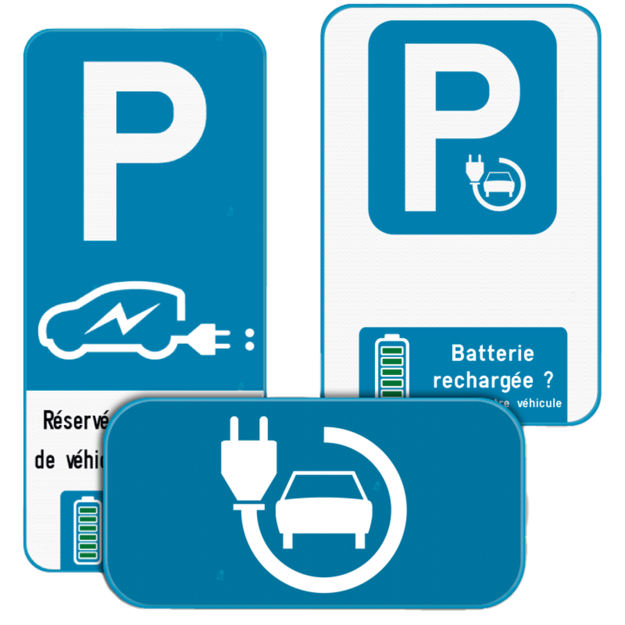 Panneau réservé véhicules électriques vert personnalisé