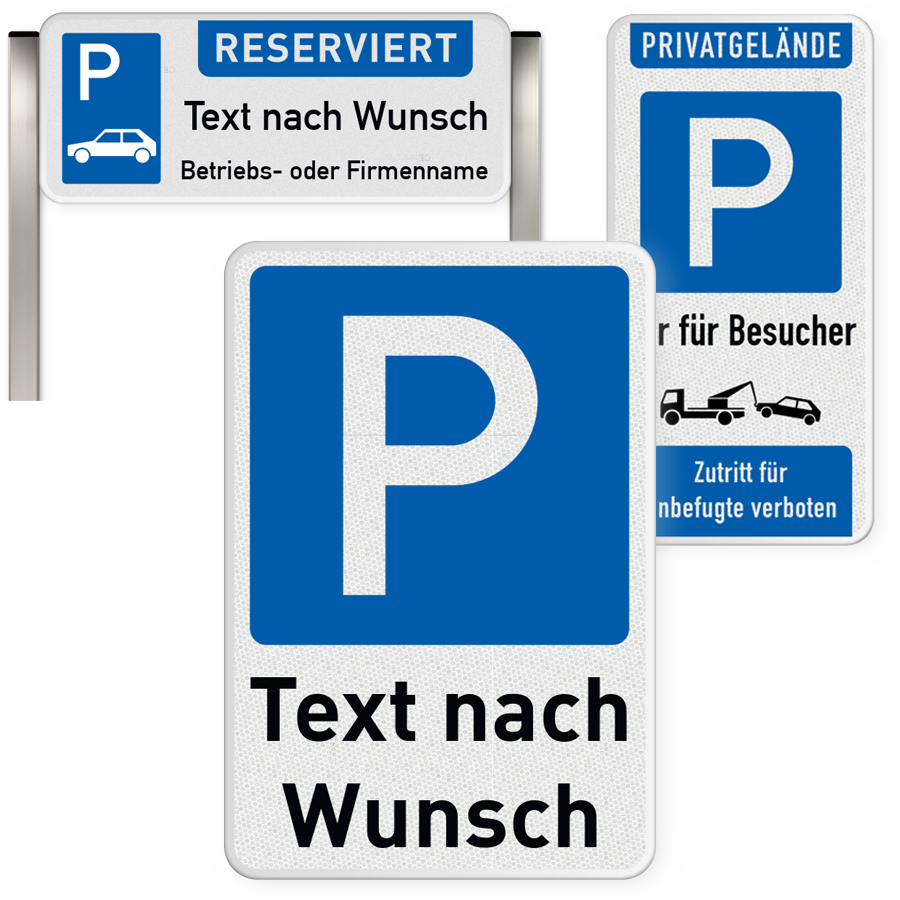 Parkplatzschild Blau P, Wunschtext Firmenname