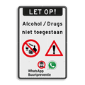 Koptekst + 4 tekstregels + pictogrammen + Ondertekst