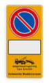 Verkeersteken + onderbord + pictogram + tekstregel
