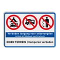 3 verkeerstekens + banner + 2 tekstregels