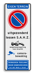 Koptekst + Verkeersteken + 4 tekstregels + Pictogram + Bewaking + Ondertekst