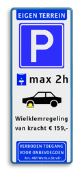 Koptekst + Verkeersteken + picto's + 2 tekstregels + Ondertekst