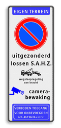 Koptekst + Verkeersteken + 4 tekstregels + Pictogram + Bewaking + Ondertekst