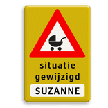Verkeersbord kinderwagen  2 regelig + naam