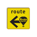 Verkeersbord route geel/zwart met eigen logo en pijl