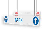 Verwijsbord kokerprofiel 1300x200mm voor route parkeren - met ophangogen