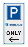 Verkeersbord parkeren bezoekers en leveranciers met pijl en logo - reflecterend