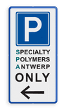 Verkeersbord parkeren bezoekers en leveranciers met pijl en logo - reflecterend