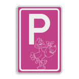 Verkeersbord geboorte meisje, parkeerplaats ooievaar