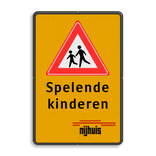 Verkeersbord RVV J21 Spelende kinderen en logo