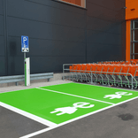 Marquage routier place de parking vert + symbole borne de recharge - peinture routière