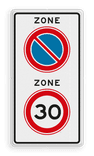 Verkeersbord RVV A0130E01zb - begin zone 30km, parkeerverbod