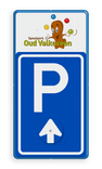 Bewegwijzering parkeerplaats met draaibare pijl en logo