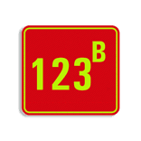 Plaque numéro de maison rouge-jaune fluo 119 x 109 mm