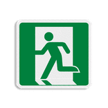 Vlak terreinbord 119x109mm groen/wit - Pictogram Nooduitgang links